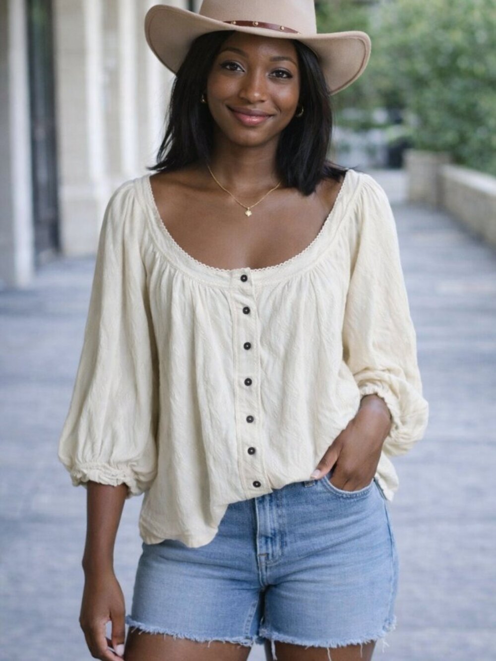 ASOS Cream Western Boho Puff Sleeve Festival Peasant Blouse Sz Small
